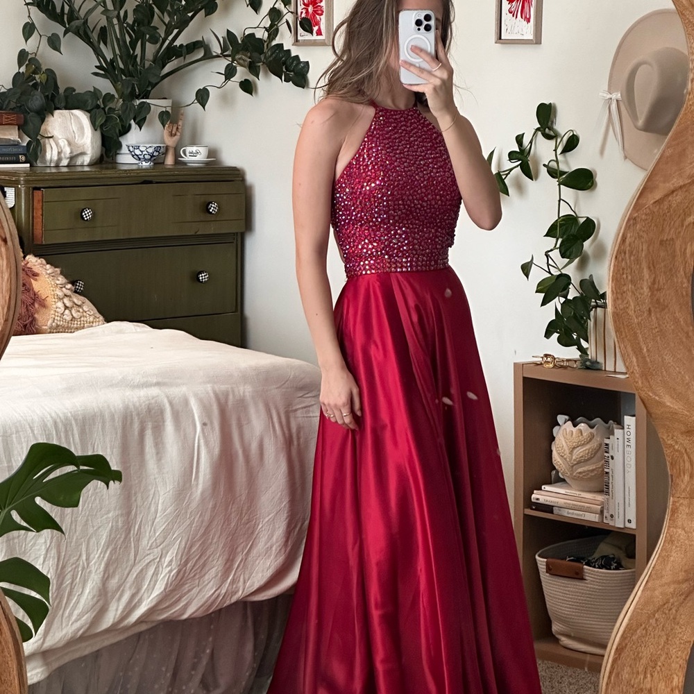 Sherri Hill Elegant Red Halter Gown